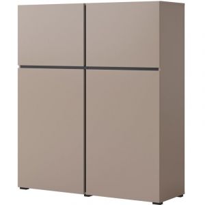 Meublorama - Buffet haut coloris beige et noir L120xH140xP40 collection havana. Bahut haut design avec 4 portes.