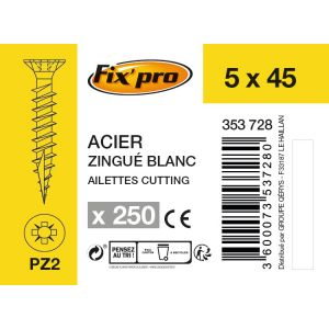 Fix'Pro Vis à bois tête fraisée PZ - 5x45 - 250pces - Fixpro