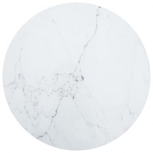 VidaXL Dessus de table Blanc Ø90x1 cm Verre trempé et design de marbre