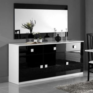 Buffet 3 portes 3 tiroirs Noir/Blanc - ZEME - Noir et Blanc - Bois - L 180 x l 49 x H 85 cm - Buffet