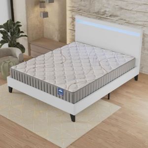 Ensemble 140x200cm-Matelas latex naturel + Lit avec t&ecirc;te de lit LED et sommier &agrave; lattes, Matelas 16cm d&rsquo;&eacute;paisseur