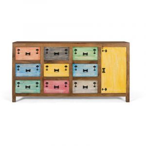 Buffet 9 Tiroirs En Bois Massif Multicolore