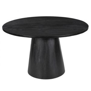 TOMMY - 130 - Table &agrave; manger ronde en bois de manguier noir D130 cm