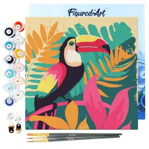 Figured'Art Mini Peinture par Numéro Adulte 20x20cm avec cadre Toucan Tropical - Petit Format Kit de Loisir Créatif DIY Numéro d'Art Complet