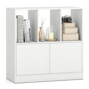 COSTWAY Biblioth&egrave;que avec 2 Portes, 3 Compartiments Ouverts, Meuble de Rangement pour Salon, Bureau 70 x 30 x 70 cm Blanc