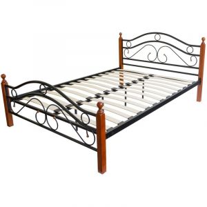Image de Décoshop26 Lit adulte 2 personnes en métal et bois 140 x 200cm avec sommier à lattes LIT06039