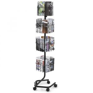 VEVOR Présentoir à Brochures et Cartes Postales 4 Niveaux, Porte-Brochures sur Pied 32 Pochettes, Porte-Revues Magazines Journaux Mobile, Rotatif à 360°, avec 5 Roues, pour Magasin Foire Exposition