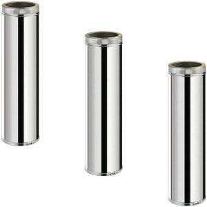 Monmobilierdesign Lot de 3 TDPI1000 Conduit double paroi isolé polycombustible longueur 100 cm Inox Ø150