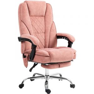 Fauteuil de bureau manager massant chauffant inclinable réglable télécommande repose-pieds rétractable velours rose poudré