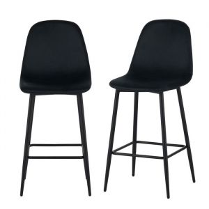Image de Lot de 2 tabourets lena en velours noir avec pieds noirs - Noir