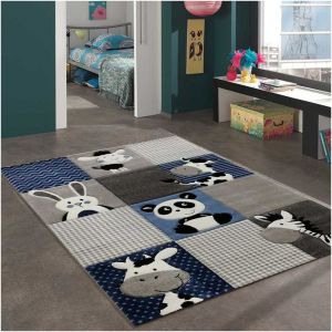 Unamourdetapis UN AMOUR DE TAPIS ZOO 200x200 carre cm Tapis enfant Tapis Chambre Tapis Carré Tapis Bleu