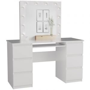 Marina - Coiffeuse 6 tiroirs avec miroir et éclarirage led - Blanche