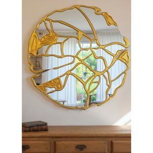 Miroir - ORNAMURA - &Eacute;clat Dor&eacute; - 60 cm - Cadre en bois - Design g&eacute;om&eacute;trique moderne