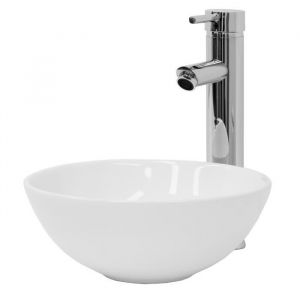 Image de Lavabo en c&eacute;ramique pour salle de bain lavabo &aacute; poser forme ronde &oslash; 28x11,6 cm