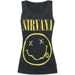 Image de Nirvana Smiley Femme Top Noir S, 100% Coton, Regular/Coupe Standard