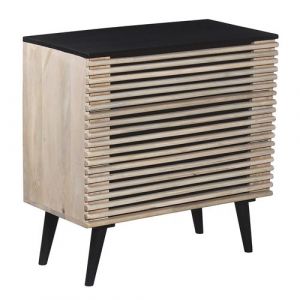 VENITIEN - Commode 3 Tiroirs en Manguier Massif et Noir Façades Ajourées - Altobuy