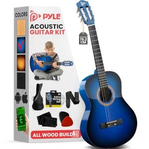 Pyle Kit de Guitare Acoustique pour debutant- Guitare Enfant/Adulte- Taille Junior 3/4 en Bois - 91,44 cm- Bleu Burst