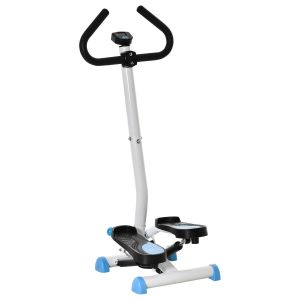 Image de Homcom Stepper Fitness avec guidon ergonomique - écran LCD multifonction - résistance réglable - acier blanc vert noir 55x44x108cm Blanc