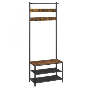 Vestiaire D'entrée, Avec Banc Et Étagère À Chaussures, 32.2 X 64 X 180 Cm, Style Industriel