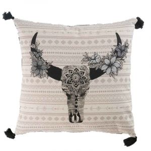 Image de Coussin à Pompons "Elki" 45x45cm Beige & Noir Prix