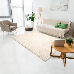 Unamourdetapis Tapis shaggy poils long 60x110 cm Rectangulaire SG SUPERDOUX Ecru Entr&eacute;e Tiss&eacute; &agrave; la main adapt&eacute; au chauffage par le sol