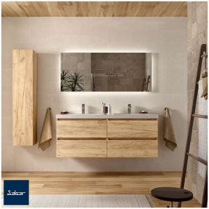 Planetebain Meuble suspendu en MDF avec plan vasque en porcelaine et tiroirs de 139,4x54x45 cm chêne Bequia Salgar