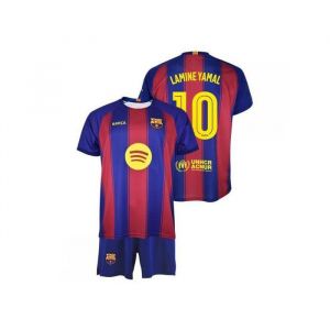 FC Barcelona Kit pour enfant Lamine YAMAL 1&egrave;re &eacute;quipe 25/26 R&eacute;plique officielle - Ensemble enfant avec nom et num&eacute;ro, Rouge/bleu, 14 ans