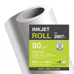 Clairefontaine 2667C - Rouleau de papier recycl&eacute; Jet d'Encre blanc, 914mm x 50m, 80 g/m&sup2;
