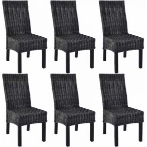 D&eacute;coshop26 Lot de 6 chaises de salle &agrave; manger cuisine noir Rotin Kubu et bois de manguier CDS022676