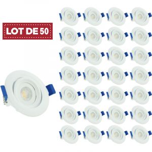 Lot de 50 - Spot led encastrable orientable, 7W 3000K Blanc chaud transformateur int&eacute;gr&eacute; pour plafond