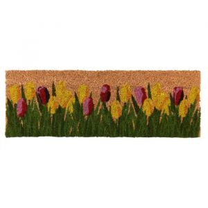 Paillasson rectangulaire à imprimé tulipes en fibre de coco - Multicolore - L 75,3 x l 25,3 cm