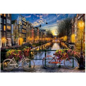 Educa Puzzle Adulte : Vue Fleurie Sur Le Canal D Amsterdam - 2000 Pieces - Collection Paysage Pays-Bas Couche de soleil - Hollande - Edu