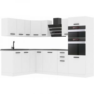 Belini Cuisine Equipee Complete MELANIE Muebles de Cuisine Complets. L-Forme Cuisine. Avec Plan de Travail, blanc mat