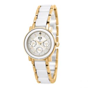 Montre Lila dorée et blanche ornée d'un véritable diamant noir