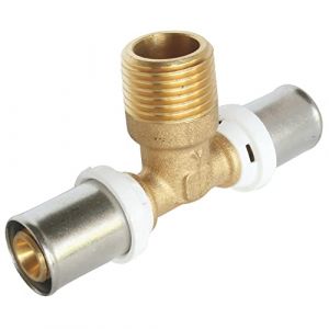 Somatherm FOR YOU -/5721-20-15-20 - Té à sertir pour tube Multicouche Ø20 - Mâle 15/21 (1/2") au centre Permet de raccorder un tube Multicouche de diamètre Ø 20 cm Gris