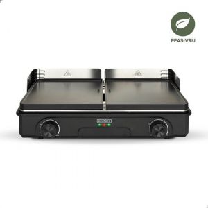 Bourgini Plancha Pure pour 8 - Rev&ecirc;tement c&eacute;ramique (sans PFAS) - &Eacute;lectrique - Gril sain - Plaque de cuisson - Plaque grill - Plaque tournante stri&eacute;e et plate