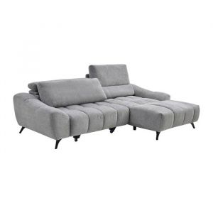 Canap&eacute; d'angle droit relax avec assise coulissante en tissu gris ELOSIA