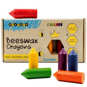 Medenka Crayons à la cire d'abeille Junior – 6 couleurs – Crayons pour tout-petits – Non toxiques pour les années 1–3 ans – Fabriqué en cire d'abeille européenne
