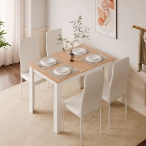 Image de Ensemble table à manger avec 4 chaises,table salle à manger et chaises pour cuisine,salon,120Lx90Px75H cm,Chêne et Blanc, Mondeer