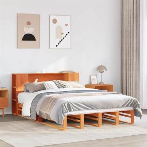 Image de VidaXL Lit biblioth&egrave;que sans matelas cire marron 160x200cm bois massif, lit, meuble de chambre &agrave; coucher, lit avec rangement, lit double, lit en bois