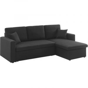 Sweeek - Canapé d'angle convertible réversible compact 3 places en tissu, l 213,5 x p 136,5 x h 83cm, avec coffre de rangement en Polyester Noir