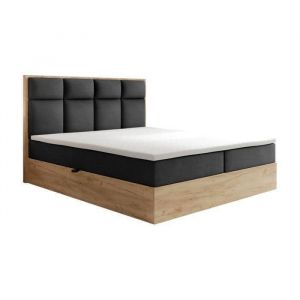 Lit adulte 180x200 cm selva avec rangement, matelas ressorts ensachés et surmatelas - tissu velours - noir