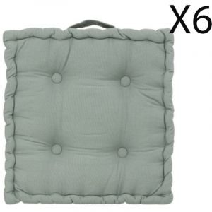 Pegane Lot de 6 coussins de sol carré, coussin d'assise en coton coloris vert céladon - Longueur 40 x Profondeur 40 x Hauteur 8 cm