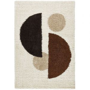 Tapis intérieur shaggy motifs géométriques circulaires beige. marron. noir - Pitt 120 x 160 cm