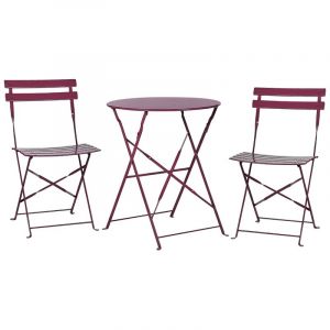 Beliani Ensemble bistrot avec table et 2 chaises rouge bordeaux FIORI