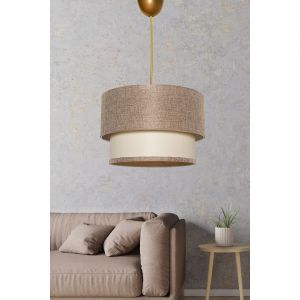 Cotecosy Suspension Clara D30cm M&eacute;tal Or et Tissu Beige et Blanc cr&egrave;me - Beige