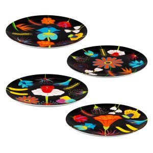 Set de 4 Assiettes - Dessert coloré Jardin fleuri - Pylones