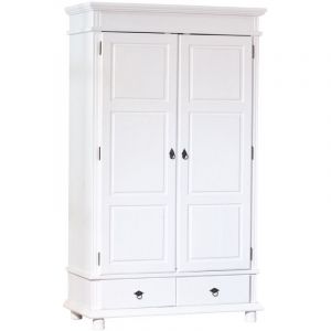 Pegane Armoire Blanc en pin massif avec 2 portes, Dim ...