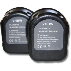 Image de Vhbw 2x Batterie Ni-MH 2000mAh (12V) pour outils Dewalt 152250-27, 2802, 2802K, 2812B, 2812K, 2832K comme Black & Decker A9252