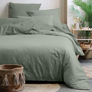 LOVELY CASA Housse de couette 240x220 Horizon kaki 100% coton bio 57 fils 220x240 Vert